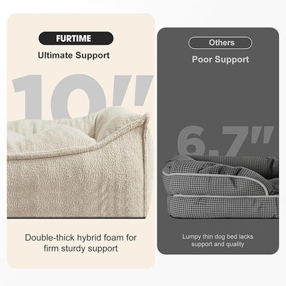 FURTIME XXL Orthopedic Dog Beds Large Sized Dog, Extra Thick Supportive Comfort Pet Sofa, Ergonomic Slant Dog Couch with Removable Washable Cover, Ultra Soft Surface & Non-Slip Bottom, Beige, 48"