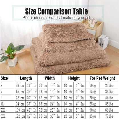 Liveinu Long Plush Calming Pet Bed Cuddler Pet Bed for Dogs and Cats Fluffy Faux Fur Dog Bed with Anti Slip Bottom Machine Washable Pet Sleep Bed Crate Mat Wine Red 2XL