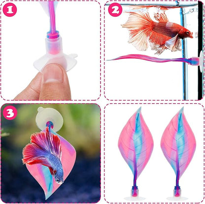 WILLBOND 2 Pcs Pink Silicone Betta Fish Bed Leaf Hammock Betta Fish Tank Accessories Decorations for Aquarium Ornaments, Practical Resting Spot, Comfortable and Safe