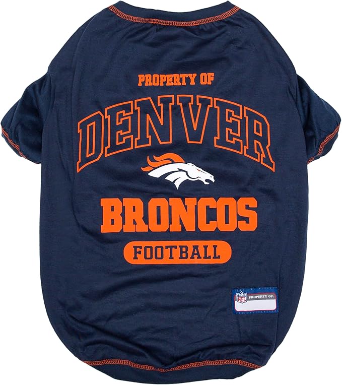 NFL Denver Broncos Dog T-Shirt for Pets, Size Small. Officially Licensed Pet Shirt with Team Logo, Soft Stretchable Comfort Fit Apparel for Dogs & Cats