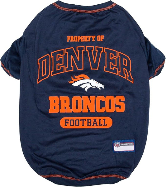 NFL Denver Broncos Dog T-Shirt for Pets, Size Small. Officially Licensed Pet Shirt with Team Logo, Soft Stretchable Comfort Fit Apparel for Dogs & Cats
