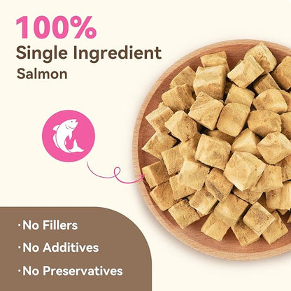 Freeze Dried Dog & Cat Treats – Single Ingredient Salmon, High Protein Training Treats & Food Topper, 3.5 oz