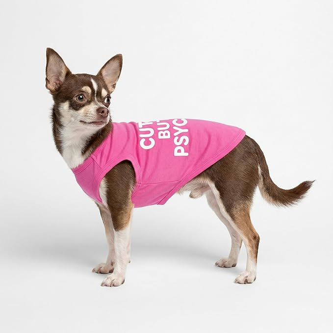 Fitwarm Cute But Psycho Dog Shirt, Summer Clothes for Small Dogs Girl, Funny Pet Outfit, Pink, White, XS
