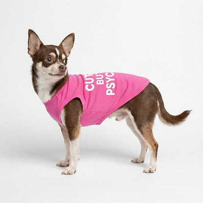 Fitwarm Cute But Psycho Dog Shirt, Summer Clothes for Small Dogs Girl, Funny Pet Outfit, Pink, White, XS