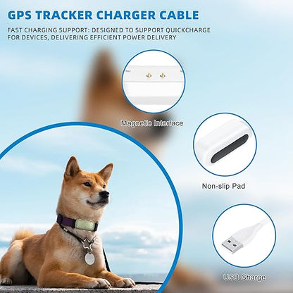2-in-1 Magnetic Fast Charging Cable | Compatible with Tractive GPS Tracker for Dogs | Durable USB Charger Cord for Pet Smart GPS Devices (White)