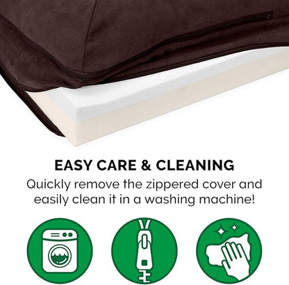 Furhaven Memory Foam Dog Bed for Medium/Small Dogs w/ Removable Bolsters & Washable Cover, For Dogs Up to 35 lbs - Two-Tone Plush Faux Fur & Suede L Shaped Chaise - Espresso, Medium