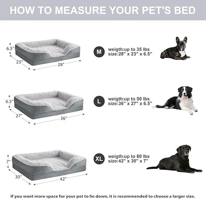 LEXTRO Orthopedic Dog Beds for Large Dogs,Waterproof Dog Bed, Egg Crate Foam Bed for Large Dogs, Big Pet Bed with Washable Removable Waterproof Pillow Cover and Anti-Slip Bottom, Grey