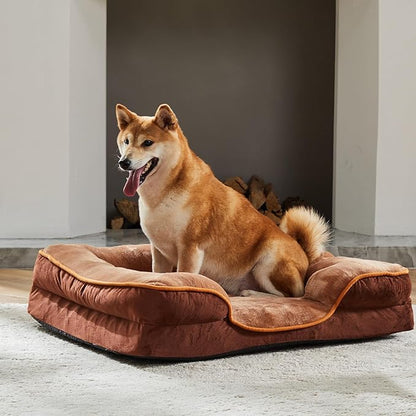 Sweetcrispy 35"x25" Orthopedic Dog Bed, Large Memory Foam Puppy Cat Bed with Washable Waterproof Removable Cover & Non-Slip Bottom for Pet Calming Sleeping, Brown