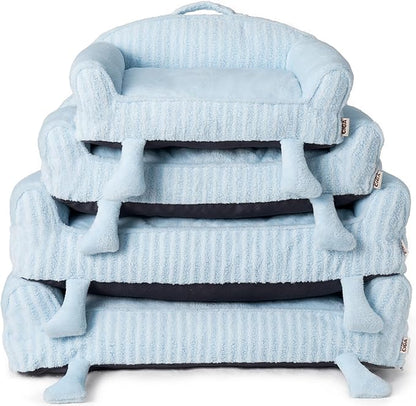EHEYCIGA Washable Dog Beds for Large Dogs 36 Inch - Striped Cat Couch for Indoor Cats with Removable Cover, Shredded Memory Foam Waterproof Puppy Bed with Non - Slip Bottom, Blue