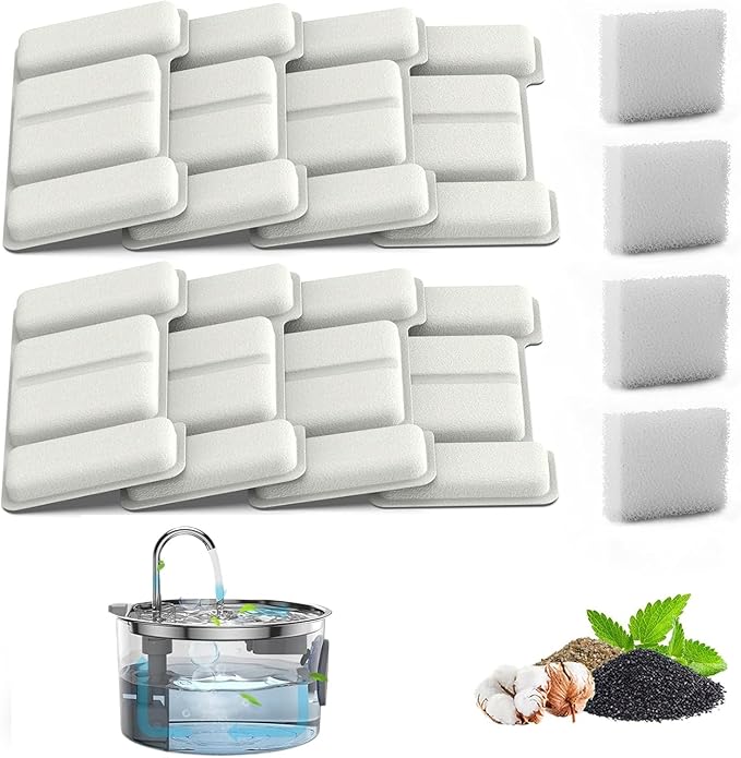 8 Filter Cartridges + 4 Filter Pads for Pawdrate Dog Water Fountain
