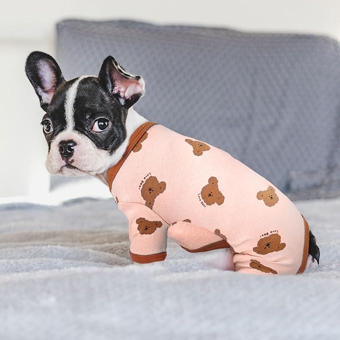 Dog Pajamas Spring Small Sized Onesie Clothes Soft Stretchy Puppy Pajamas for Small Dogs Cats Girl Pet Costume Cute Bear Printed Pjs Outifts French Bulldog Chihuahua Doggie Clothing