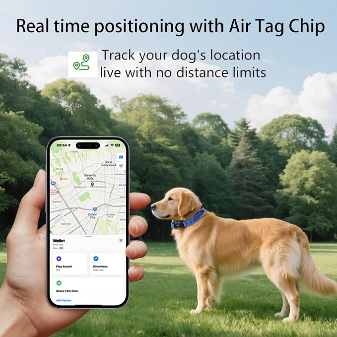 1Pc Air Tags Dog Collar Tracker, Waterproof Pet Collar Location Tracker with Air-Tag Chip for Apple Find My (iOS only) (Blue, M)