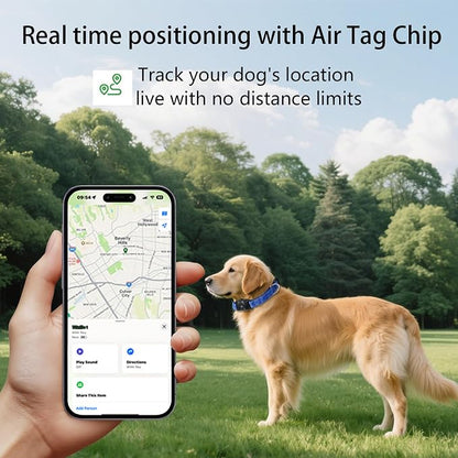 1Pc Air Tags Dog Collar Tracker, Waterproof Pet Collar Location Tracker with Air-Tag Chip for Apple Find My (iOS only) (Blue, M)
