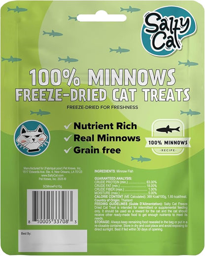 Salty Cat 100% Natural Freeze-Dried Minnows Cat Treats, 10g (12 Pack)