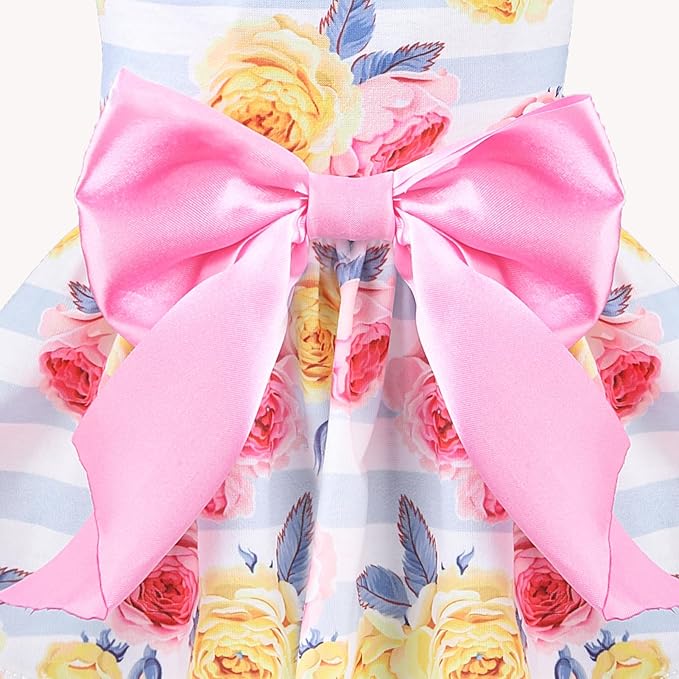 PUPTECK Floral Dog Dress for Spring Outfit Puppy Cute Small Dogs Clothes,Stripe,M