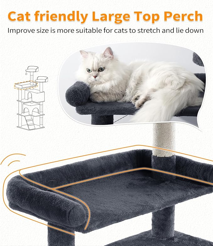 Made4Pets Cat Tree Tower 70in Cat Tower for Indoor Cats Kitten Tree Multi-Level Cat Tree with 2 Condo Furniture Activity Center with Scratching Posts Funny Toys Kittens Pet Play House, Grey