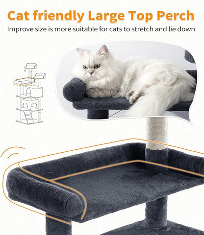 Made4Pets Cat Tree Tower 70in Cat Tower for Indoor Cats Kitten Tree Multi-Level Cat Tree with 2 Condo Furniture Activity Center with Scratching Posts Funny Toys Kittens Pet Play House, Grey