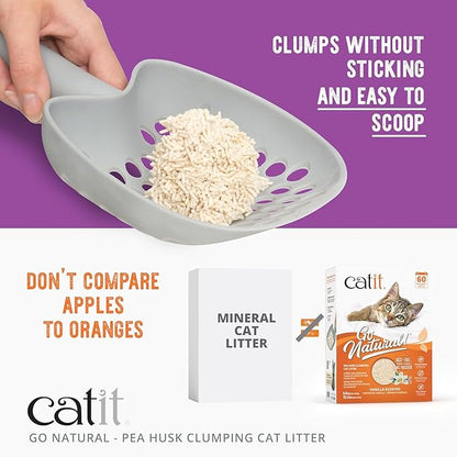 Catit - Go Natural Pea Husk Clumping Cat Litter - Lightweight, Dust Free, Easy Cleaning & Scooping, Flushable Kitty Litter with Odor Control & Subtle Fragrance - 12.3 Lbs, Lavender Scented