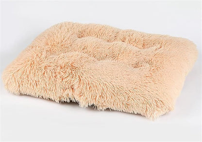 Liveinu Long Plush Calming Pet Bed Cuddler Pet Bed for Dogs and Cats Fluffy Faux Fur Dog Bed with Anti Slip Bottom Machine Washable Pet Sleep Bed Crate Mat Champagne XL