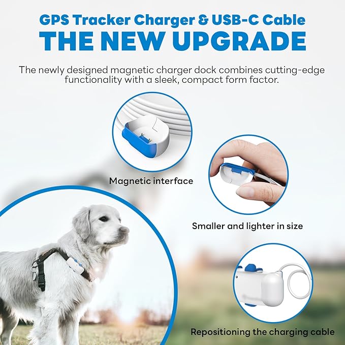 Magnetic Clip Charger for GPS Pet Tracker Compatible with Tractive GPS Location Smart Pet Activity Tracker Replacement Portable Wireless USB Charging Base (White)