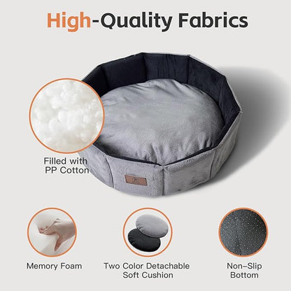 PJYuCien Premium Orthopedic Memory Foam Round Pet Bed for Large Cats, Small Dogs & Puppies - 20" Indoor Donut Cuddler with Non-Slip Bottom, Machine Washable, Supports Pets Up to 18 lbs, Gray