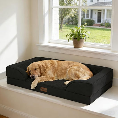 Orthopedic XL Dog Beds, Waterproof Memory Foam Big Pet Bed for Extra Large Sized Dogs 45x35Inch, Non-Slip Bottom and Egg-Crate Foam Dog Couch Bed with Washable Removable Cover, Black