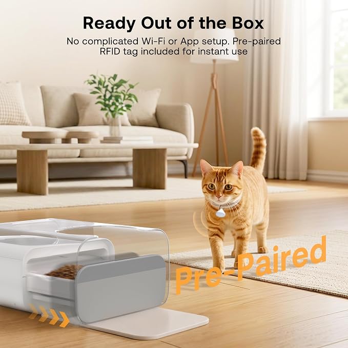 RFID Automatic Cat Feeder with Collar Sensor, Anti-Stealing Food Dispenser with Sealed Lid for Wet Dry Food and Different Diet for Multi-Pet Home, Auto Pet Feeder for Cats & Small Dogs, White