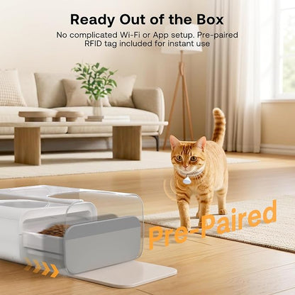 RFID Automatic Cat Feeder with Collar Sensor, Anti-Stealing Food Dispenser with Sealed Lid for Wet Dry Food and Different Diet for Multi-Pet Home, Auto Pet Feeder for Cats & Small Dogs, White