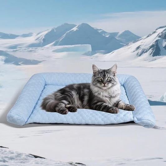 Cooling Mat - Thicken Portable & Foldable Mat for Small Cats/Kitten, Non-Slip & Machine Washable, Ideal for Carriers, Beds & Indoor Comfort (Blue, S 19.6''*11.8'')