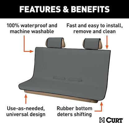 CURT 18510 Seat Defender 58-Inch x 55-Inch Grey Waterproof Universal Bench Car Seat Cover Protector
