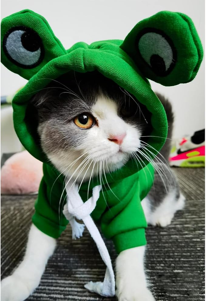Dog Hoodie Basic Sweater Coat Cute - Frog Shape Warm Jacket Pet Cold Weather Clothes Outfit Outerwear for Cats Puppy Small Medium Dogs - Size L