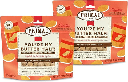 Primal Freeze Dried Dog Treats, You're My Butter Half; Chicken & Peanut Butter with Goat Milk, Grain Free Training Treats for Dogs, 2 oz (Pack of 2)