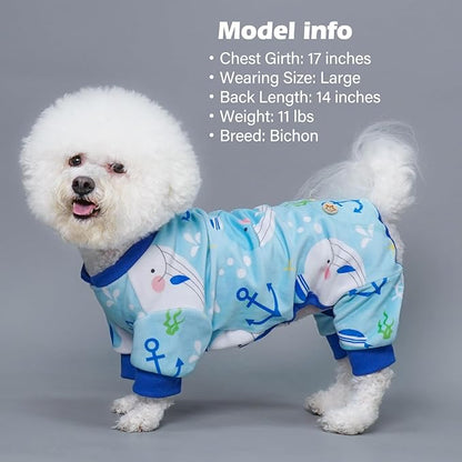 KYEESE Dog Pajamas Velvet Dog Pajamas Small Sized Dogs Soft Dogs Clothes Pjs with Whale Pattern Stretchy Pet Jammies Coat Comfy Pet Onesie Costume, X-Large