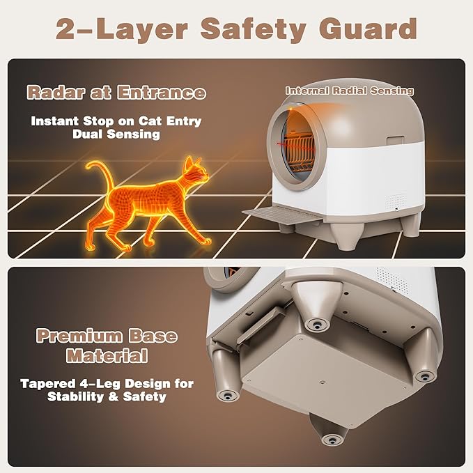 Greesum Smart Self-Cleaning Cat Litter Box, Fully Enclosed Automatic Litter Box with App Control, Safety Sensors& Large Capacity for Multi-Cat Homes, Includes Waste Bags & Mat
