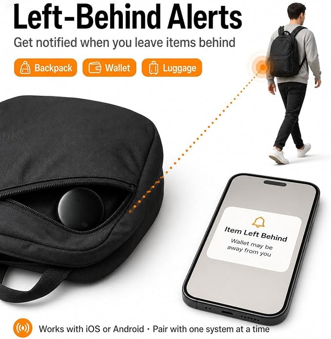 GPS Tracker for Vehicles No Subscription, iOS & Android Dual System | Precise Location Car Tracker Tag, IP66 Waterproof Bluetooth Tracker Device for Key, Luggage, Wallet, Kid and Pet (2-Pack)