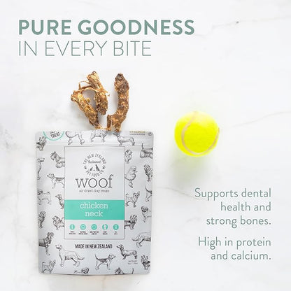 The New Zealand Natural Pet Food Co. - Air Dried WOOF Chicken Neck Treat - Mixer, or Topper - Air Dried, High Protein,Natural, Single Ingredient - 1.76oz