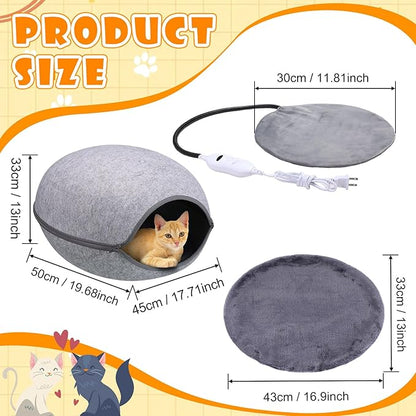 Beeveer Heated Cat Bed, Indoor Heated Cat Cave, Warmer Thermal Pet Bed with Removable Waterproof Heater for Kitty Small Dogs Gray(19.7X 17.8 x 13 Inches)