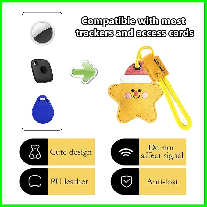 Leather Keychain Holder Case Compatible with AirTag,Cute Protective Cover with Keyring and Lanyard,Anti-Scratch Finder GPS Tracker Case for Wallet Keys,Bag,Pets,Backpack(L)