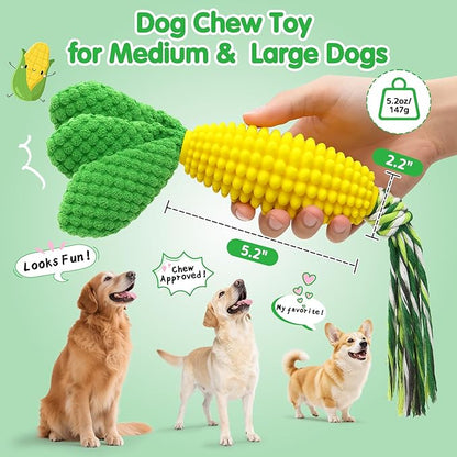 TOOPTATE Dog Chew Toys – Squeaky Corn Dog Toys to Keep Them Busy, Soft Durable Teething Toys for Medium and Large Dogs