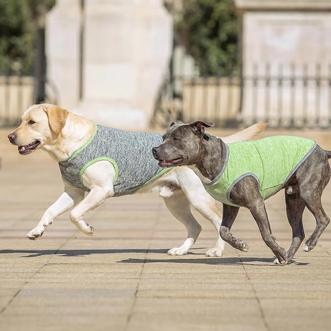 KYEESE 2Pack Dog Shirt, Lightweight Sun Protection Sleeveless Dog T Shirts for Large Dogs, Breathable Pet Reflective Tank Top Summer Dogs Clothes for Outdoor Walking, Green+Grey, 3XL