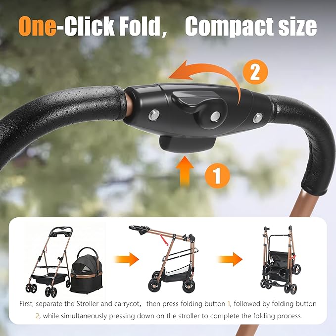 pet Stroller with Removable Carrier cat Dog Stroller with Aluminum Alloy Frame and 900D Oxford Fabric, Featuring one-Touch Folding,Includes rain Cover,for Travel, Walking,Shopping (Black)