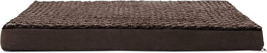 Furhaven Orthopedic Dog Bed for Large Dogs w/ Removable Washable Cover, For Dogs Up to 95 lbs - Ultra Plush Faux Fur & Suede Mattress - Chocolate, Jumbo/XL