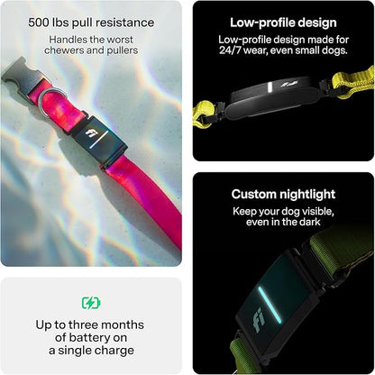 Fi Series 3+ GPS + Health Dog Collar, Pink, X-Small, 12-Month Membership | Smart GPS dog collar with live tracking, health & behavior, Escape Alerts, LED light. Waterproof and Apple Watch compatible.