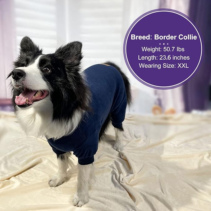 cyeollo Dog Pajamas for Medium Large Dogs Stretchable Pjs Soft Thermal Pet Onesie Jumpsuit Winter Dog Clothes for Dogs, Navy XXL