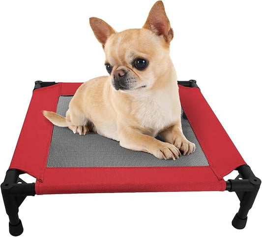 Pozico Elevated Pet Bed with Breathable Mesh for Small Cat and Dog, Raised Cooling Pet Cot for Puppy and Kitty, 18.9x18.9 inch (Red Bed)