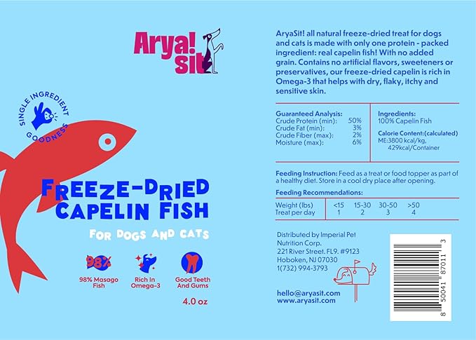 Arya Sit! - Freeze-Dried Single Ingredient Dog Treats (Capelin Fish)