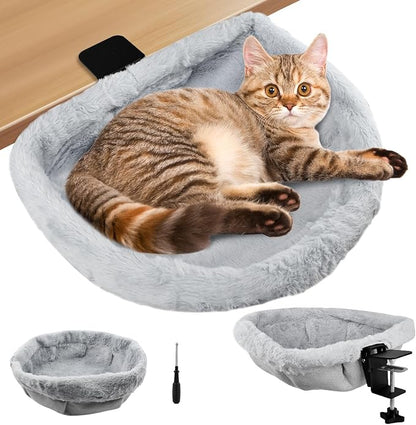 Cat Desk Bed One-Click Folding Cat Desk Perch Clamp,Cats Hammock Perch Sturdy Ca t Bed for Desks with Removable Washable Cover,Supports Up to 40lbs,for Indoor Cats