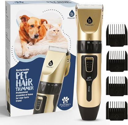 Pursonic Rechargeable Dog Clippers for Grooming – Professional Pet Clippers for Dogs & Cats, Quiet Pet Hair Trimmer with Adjustable Blades and Guide Combs