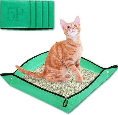 5 PCS Travel Litter Box for Cats,Portable Litter Box for Cats, Foldable and Packable, Large Sized Waterproof Cat, Ideal for Cat Travel Car & Camping