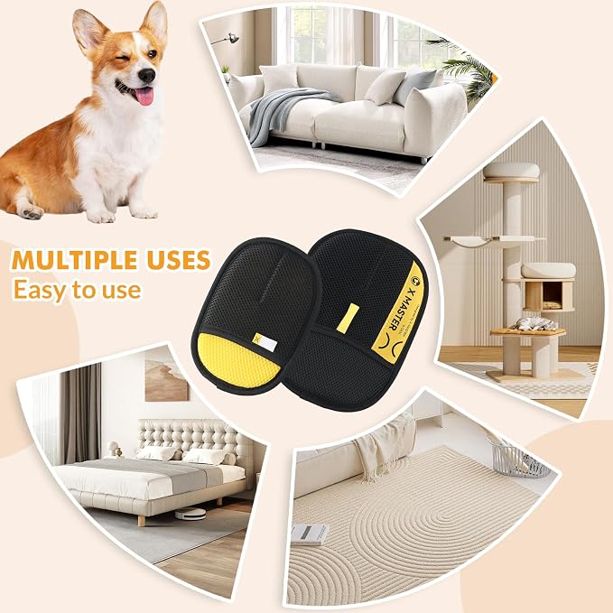 Wortade 3pcs Pet Hair Removal Glove, Efficient Grooming Gloves, 2L1S | Cat & Dog Grooming Glove,High Quality,Multi-piece, Portable,Washable,Suitable for Couch,Furniture,Carpet,Curtain